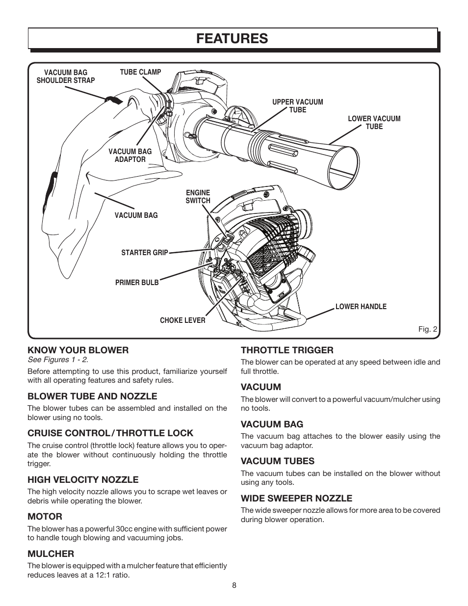 Features | Homelite VAC ATTACK II UT08542 User Manual | Page 8 / 22