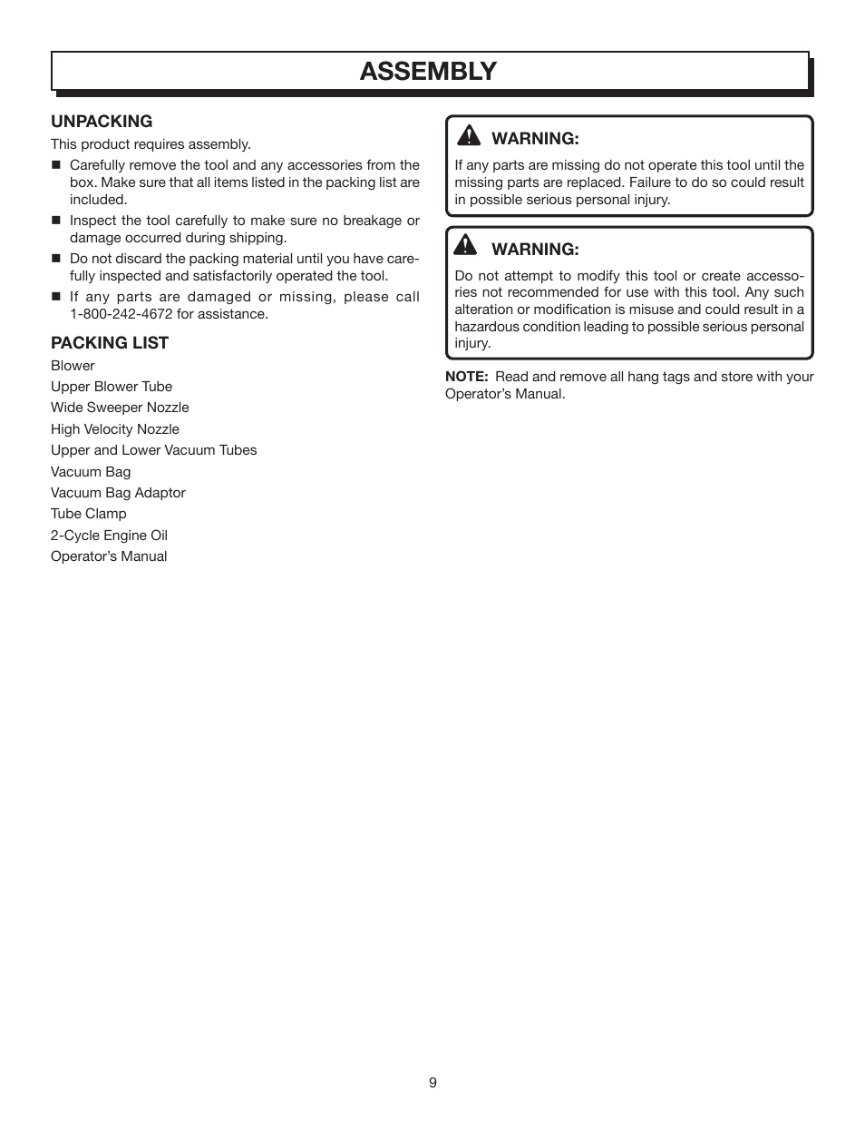 Assembly | Homelite VAC ATTACK II UT08542 User Manual | Page 9 / 22