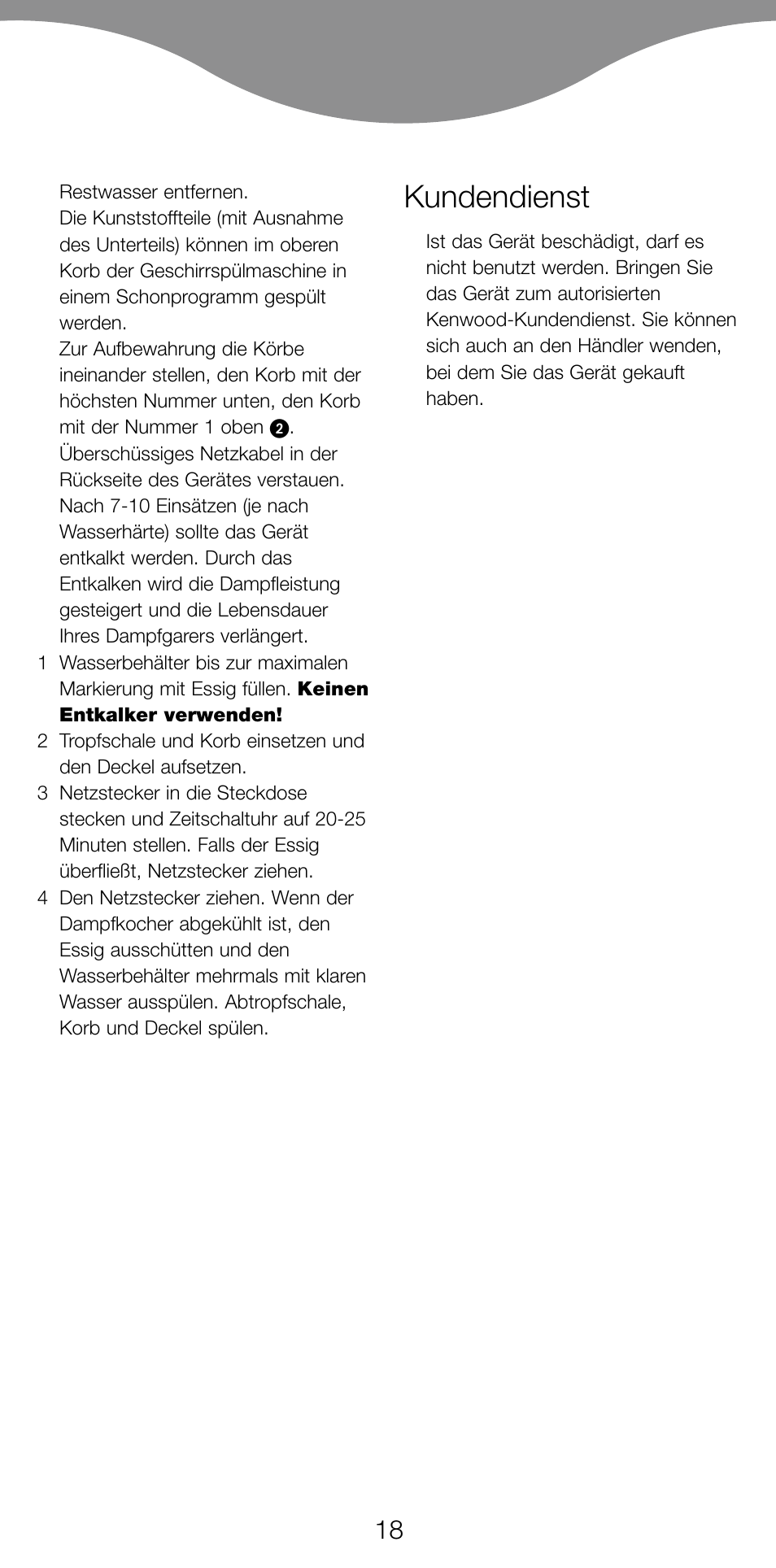 Kundendienst | Kenwood FS360 User Manual | Page 20 / 91