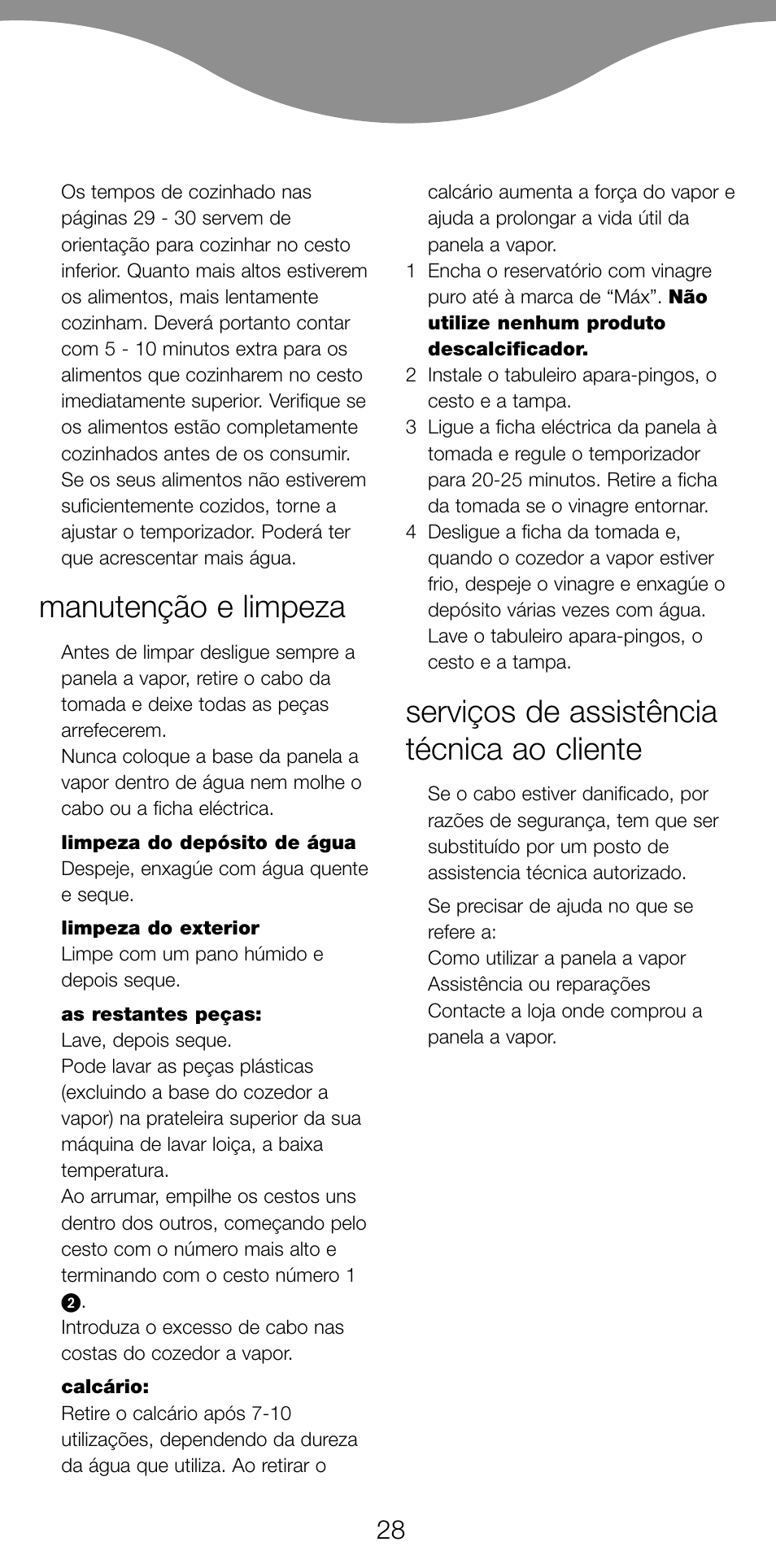 Manutenção e limpeza, Serviços de assistência técnica ao cliente | Kenwood FS360 User Manual | Page 30 / 91