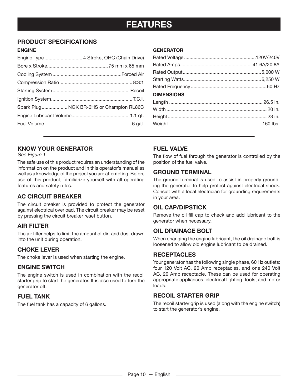 Features | Homelite HG5022P User Manual | Page 14 / 60