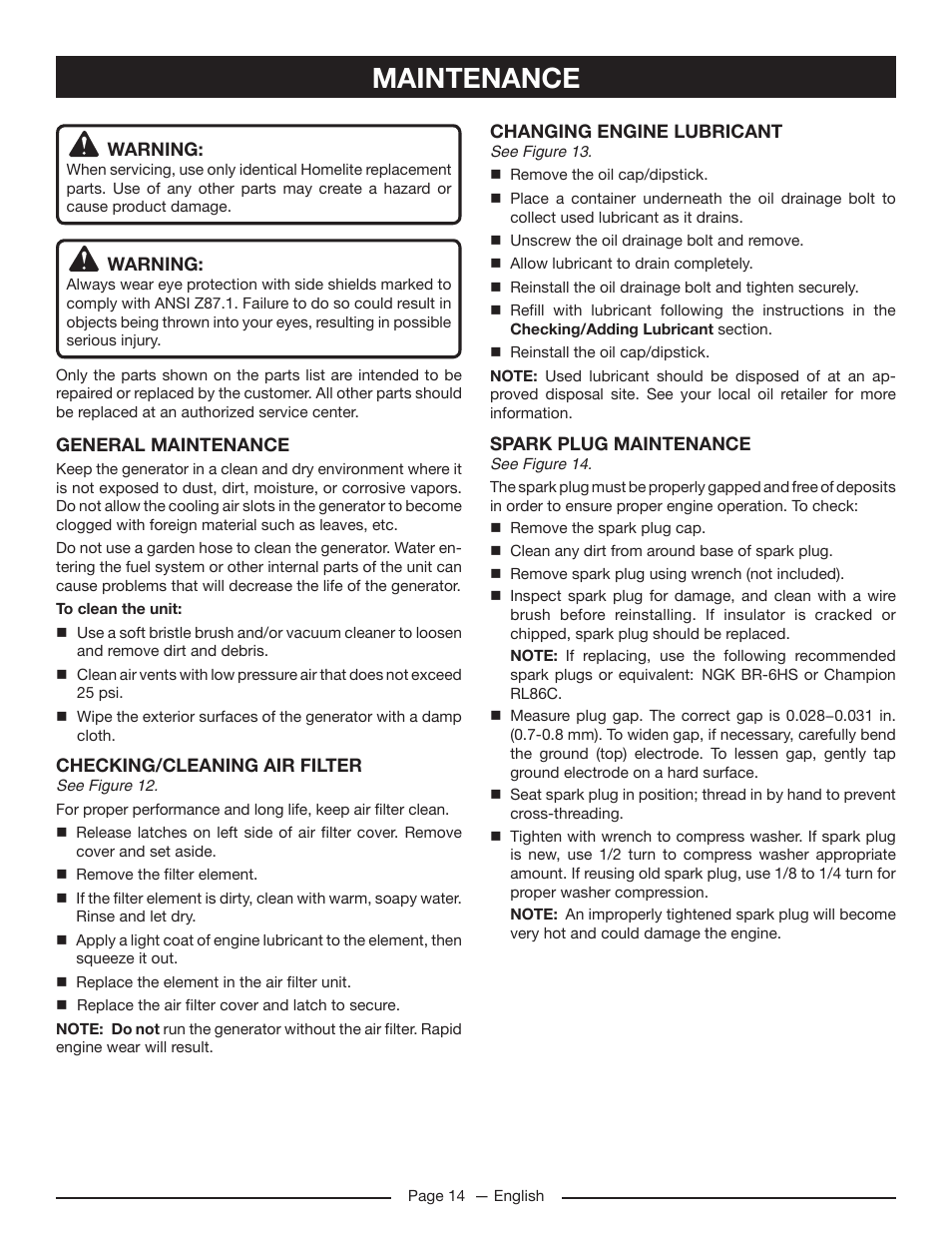 Maintenance | Homelite HG5022P User Manual | Page 18 / 60