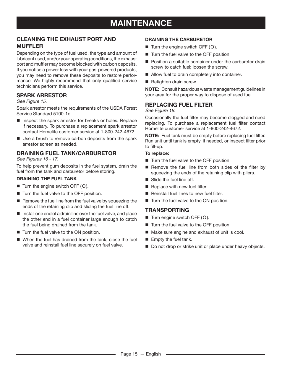 Maintenance | Homelite HG5022P User Manual | Page 19 / 60