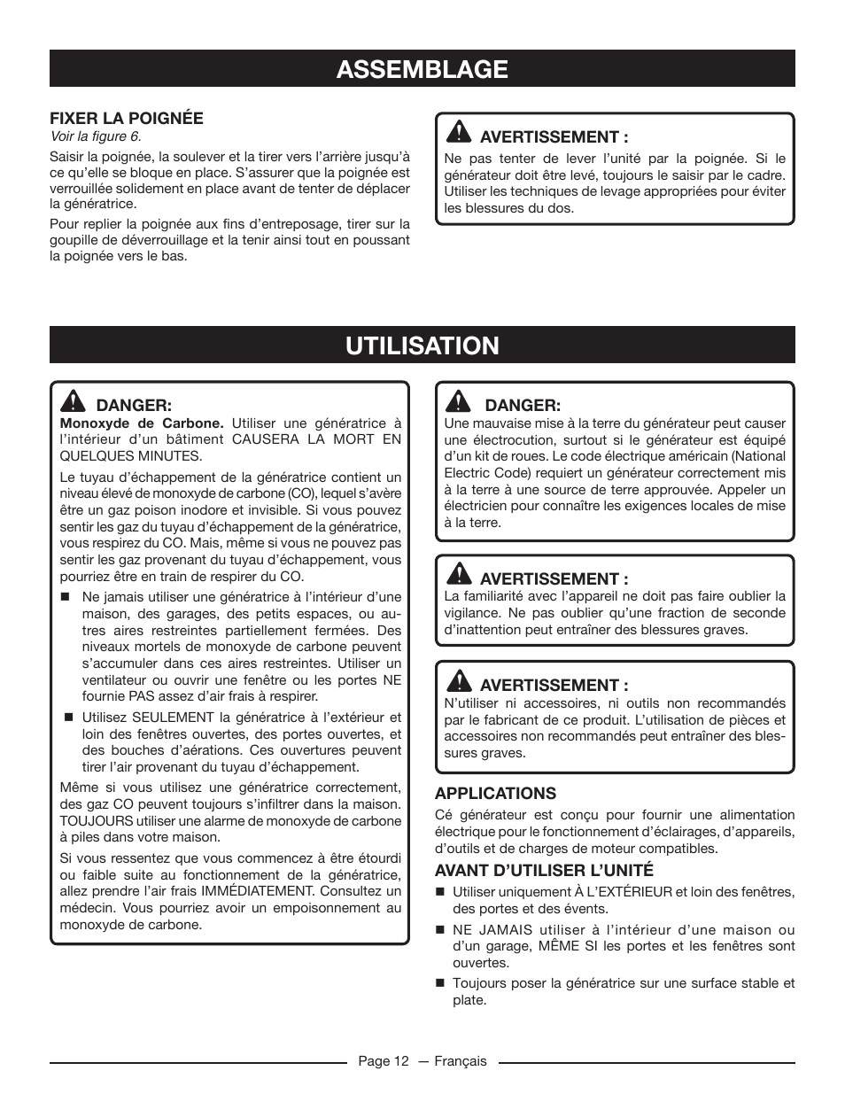 Assemblage, Utilisation | Homelite HG5022P User Manual | Page 34 / 60