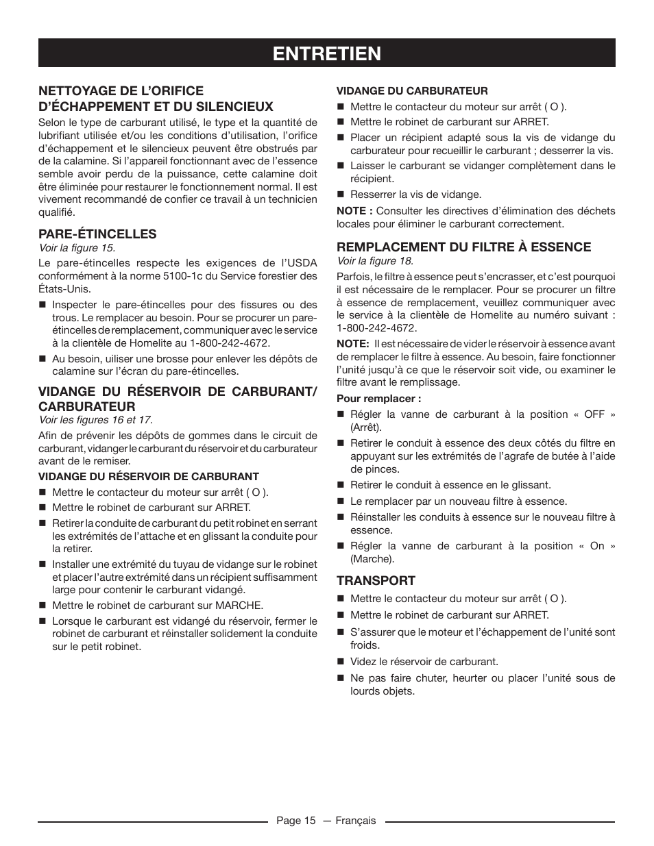 Entretien | Homelite HG5022P User Manual | Page 37 / 60