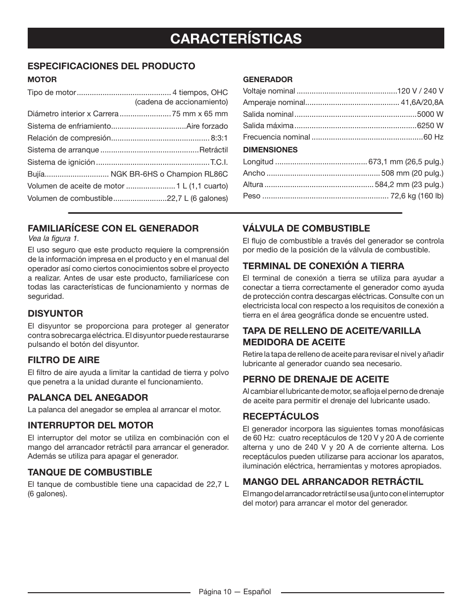 Características | Homelite HG5022P User Manual | Page 50 / 60