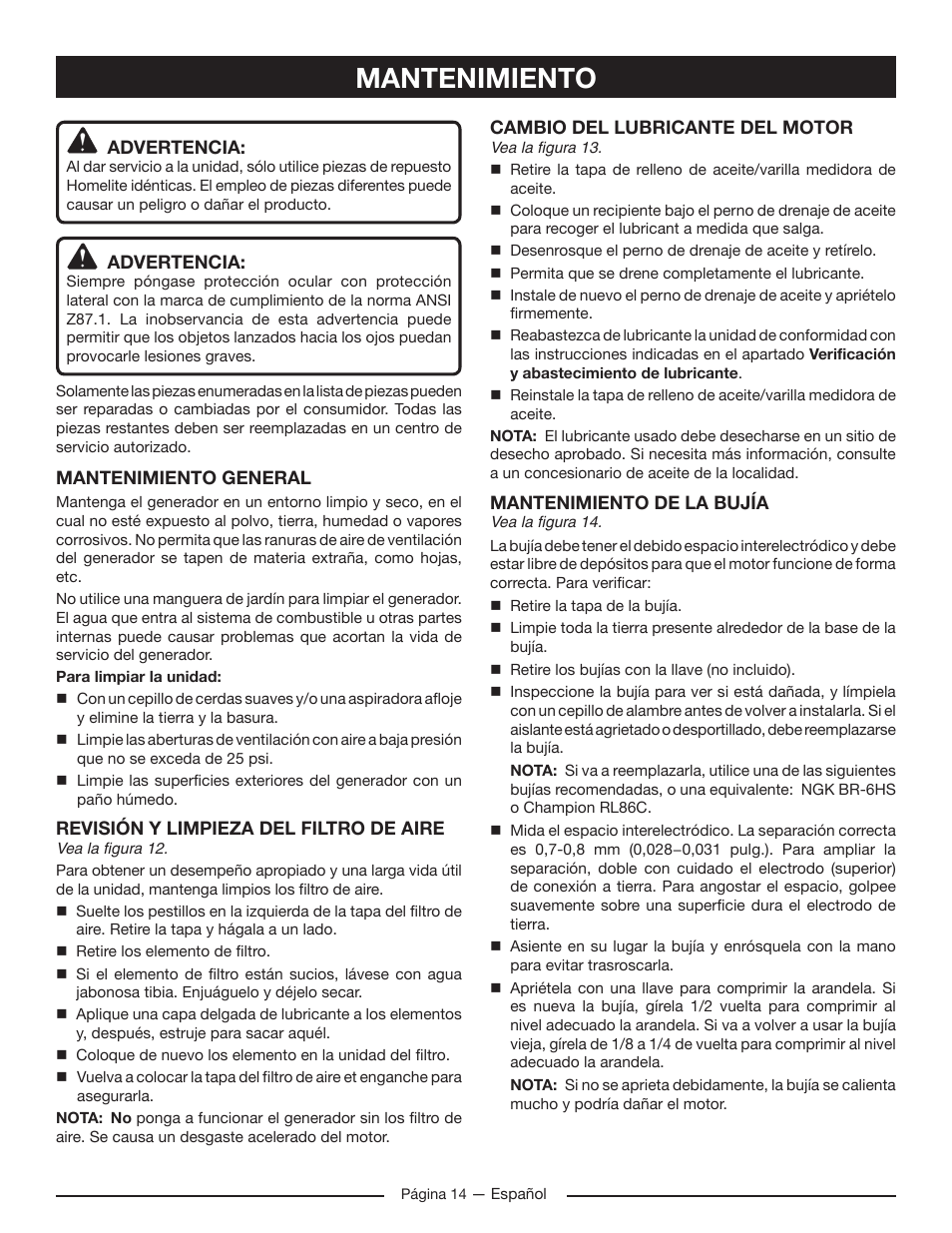 Mantenimiento | Homelite HG5022P User Manual | Page 54 / 60