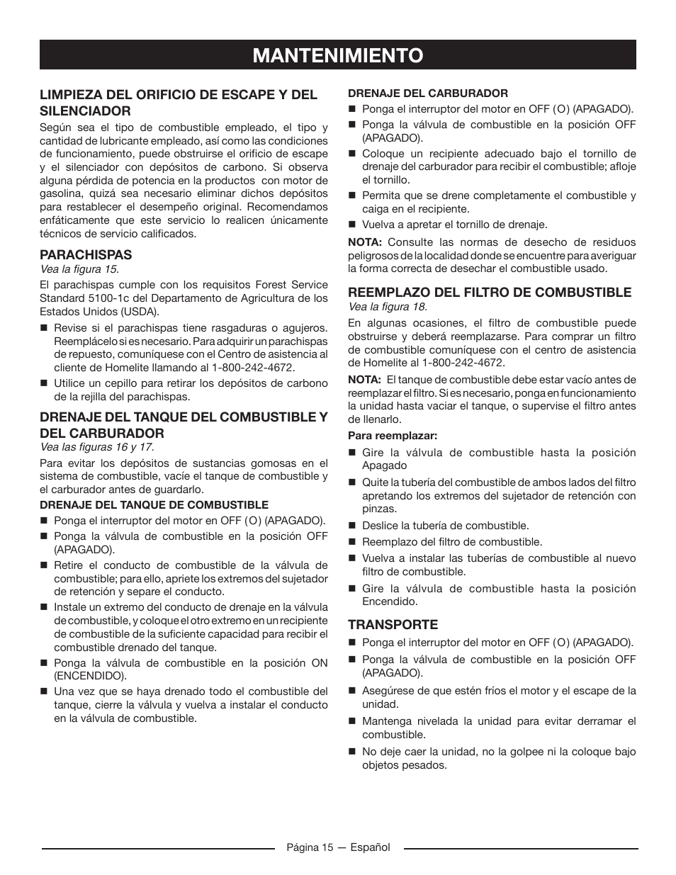 Mantenimiento | Homelite HG5022P User Manual | Page 55 / 60