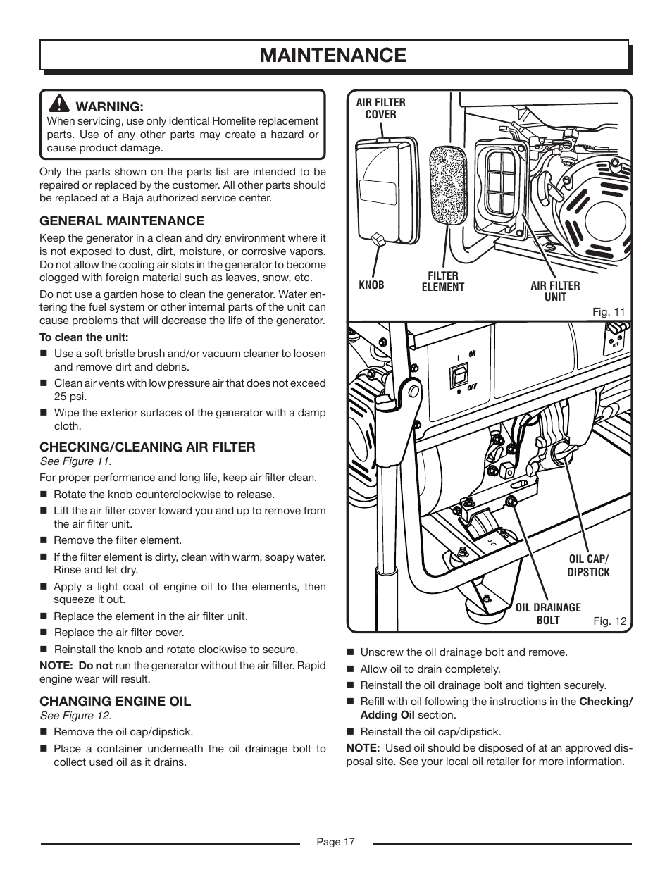 Maintenance | Homelite HG6000 User Manual | Page 17 / 24
