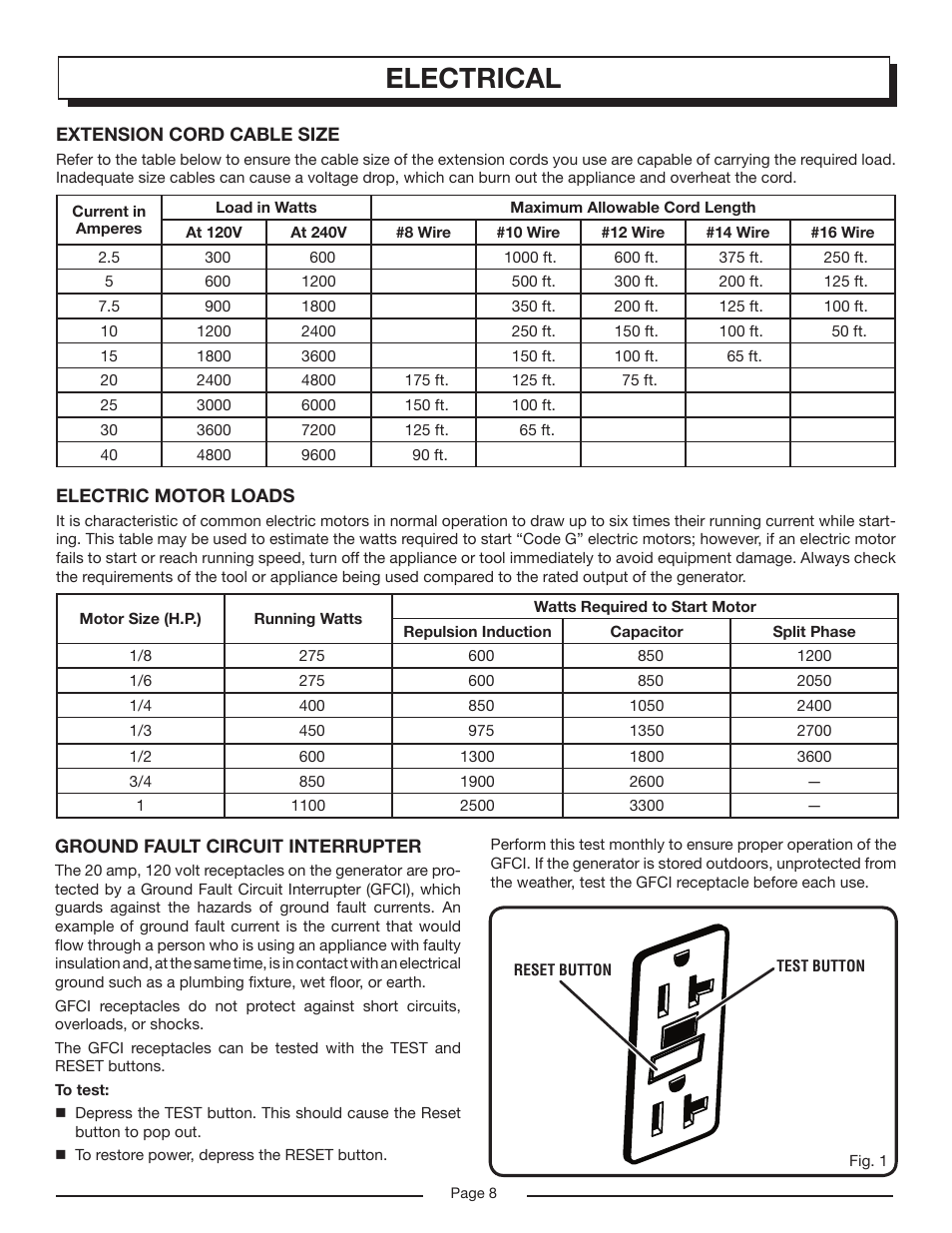 Electrical | Homelite HG6000 User Manual | Page 8 / 24