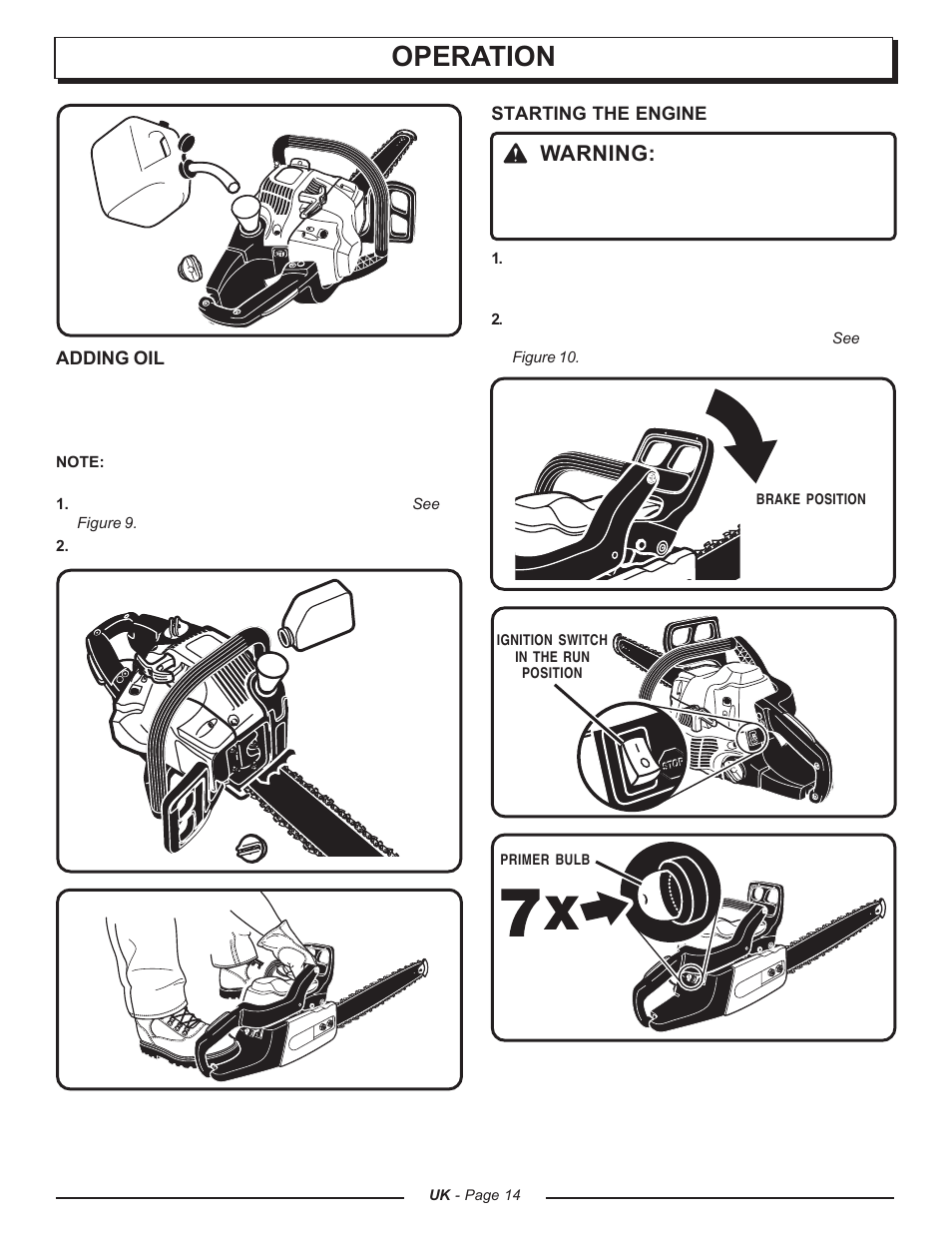 Operation, Warning | Homelite CSP3816 - UT74123A User Manual | Page 14 / 40