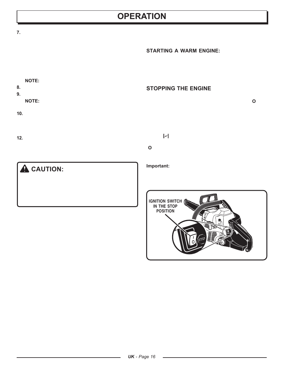 Operation, Caution | Homelite CSP3816 - UT74123A User Manual | Page 16 / 40