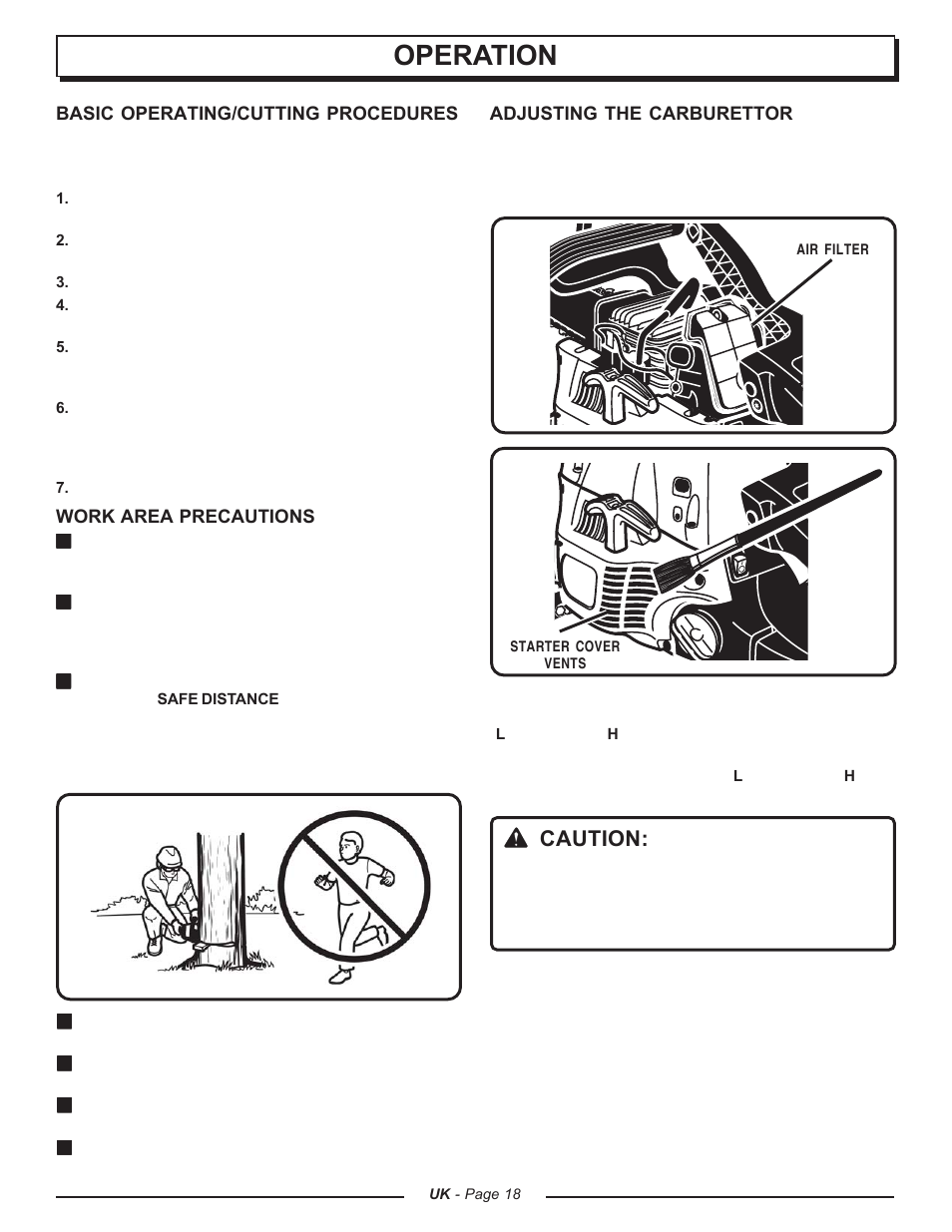 Operation, Caution | Homelite CSP3816 - UT74123A User Manual | Page 18 / 40