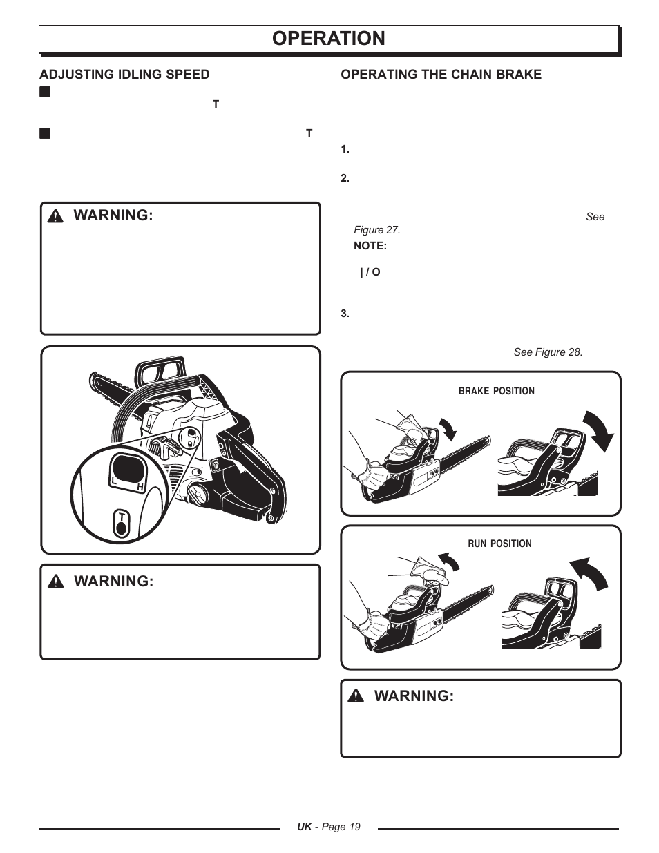 Operation, Warning | Homelite CSP3816 - UT74123A User Manual | Page 19 / 40
