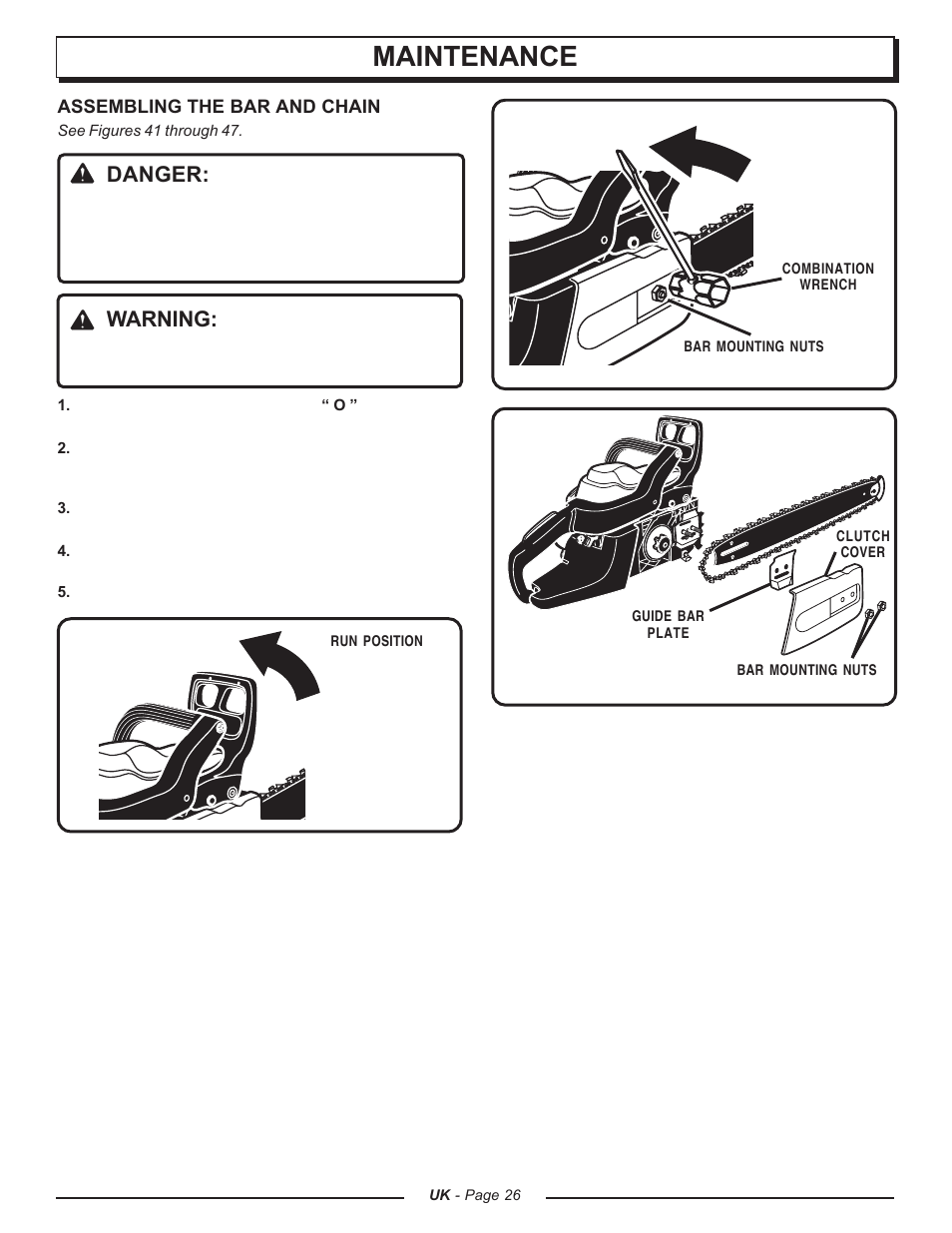 Maintenance, Danger, Warning | Homelite CSP3816 - UT74123A User Manual | Page 26 / 40