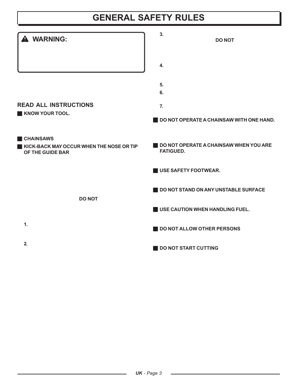 General safety rules, Warning | Homelite CSP3816 - UT74123A User Manual | Page 3 / 40