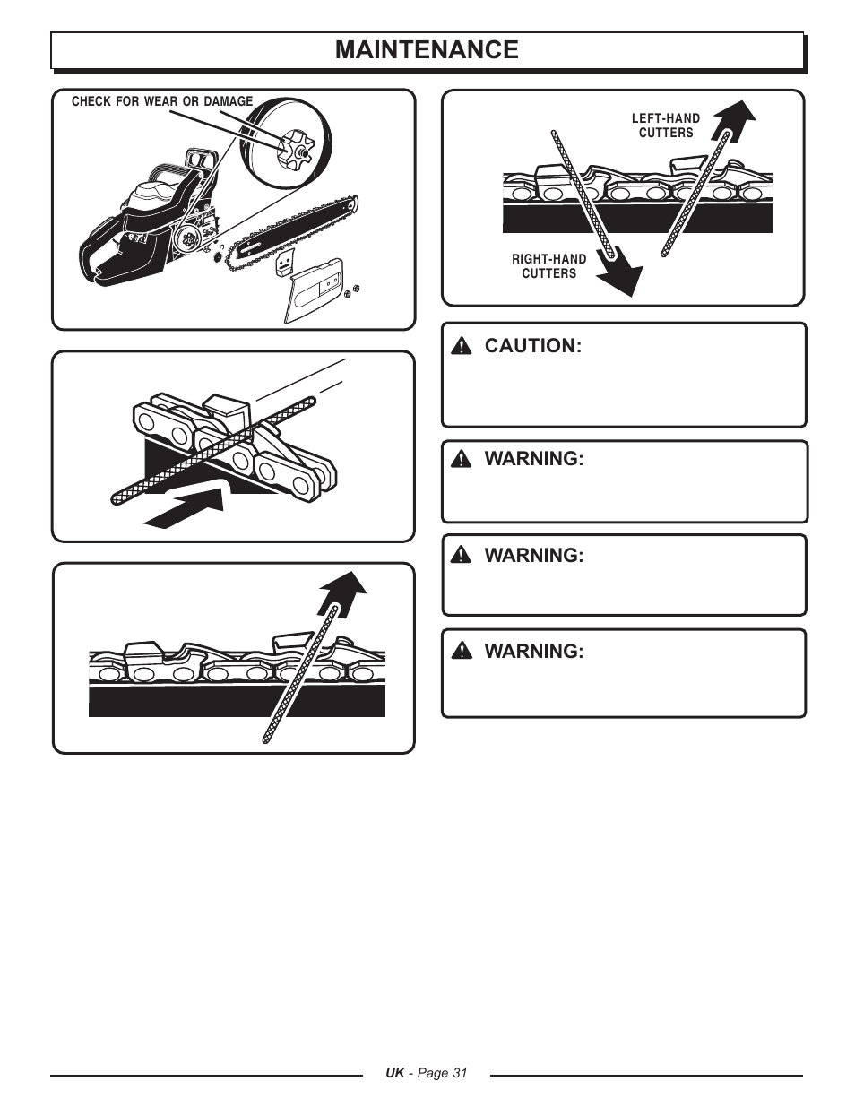 Maintenance, Caution, Warning | Homelite CSP3816 - UT74123A User Manual | Page 31 / 40