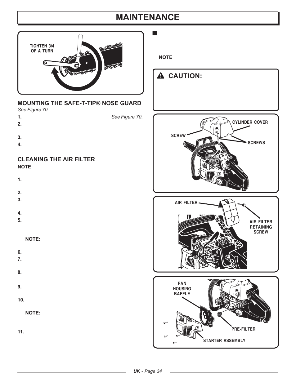 Maintenance, Caution | Homelite CSP3816 - UT74123A User Manual | Page 34 / 40