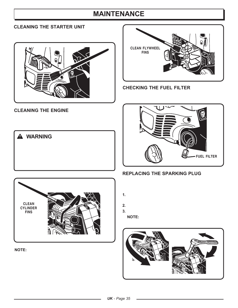 Maintenance, Warning | Homelite CSP3816 - UT74123A User Manual | Page 35 / 40