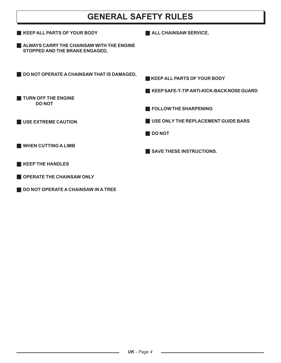 General safety rules | Homelite CSP3816 - UT74123A User Manual | Page 4 / 40