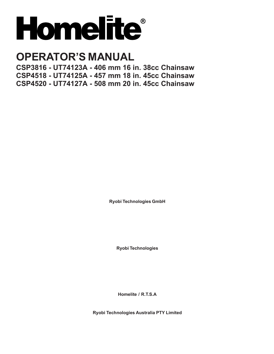 Operator’s manual | Homelite CSP3816 - UT74123A User Manual | Page 40 / 40