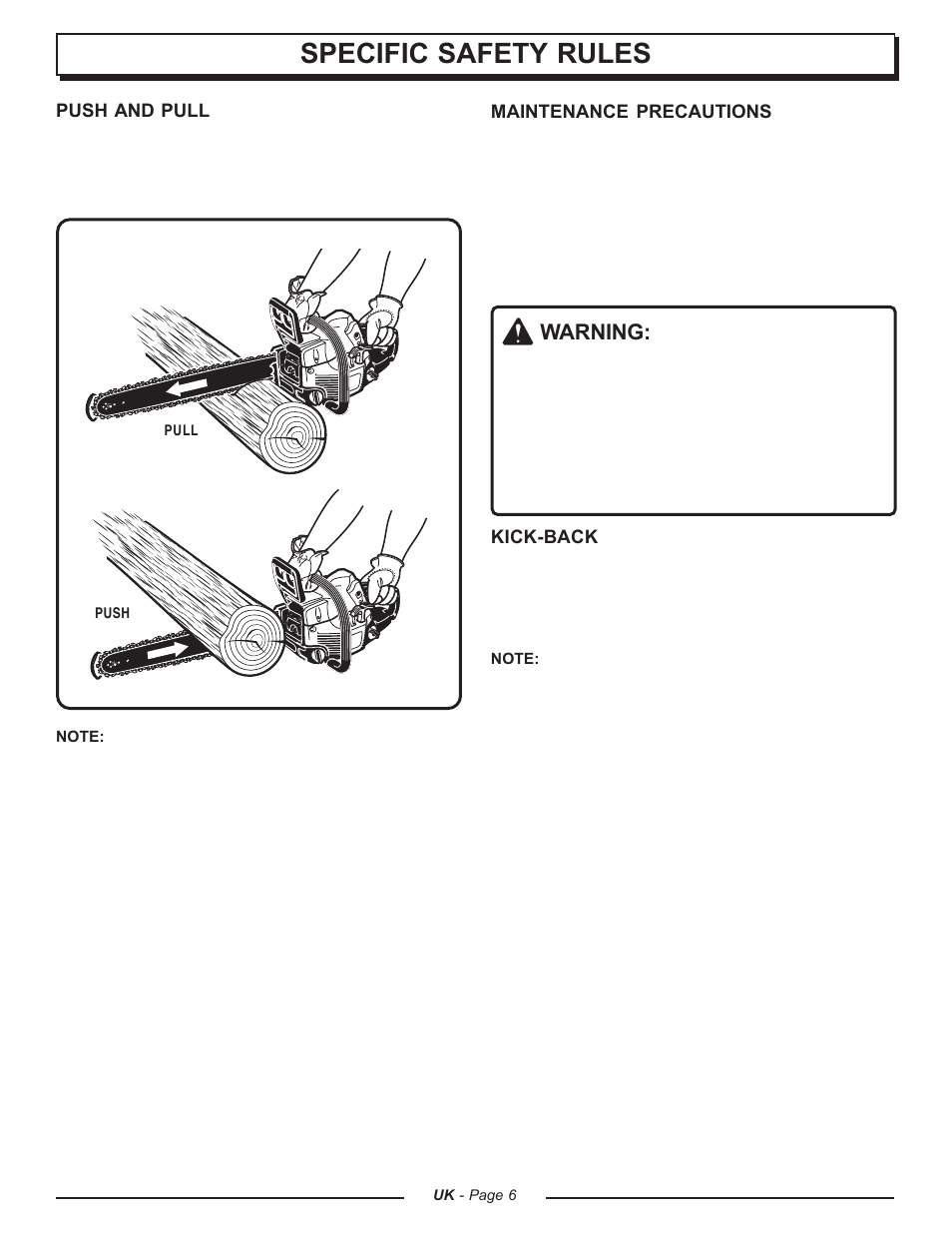 Specific safety rules, Warning | Homelite CSP3816 - UT74123A User Manual | Page 6 / 40