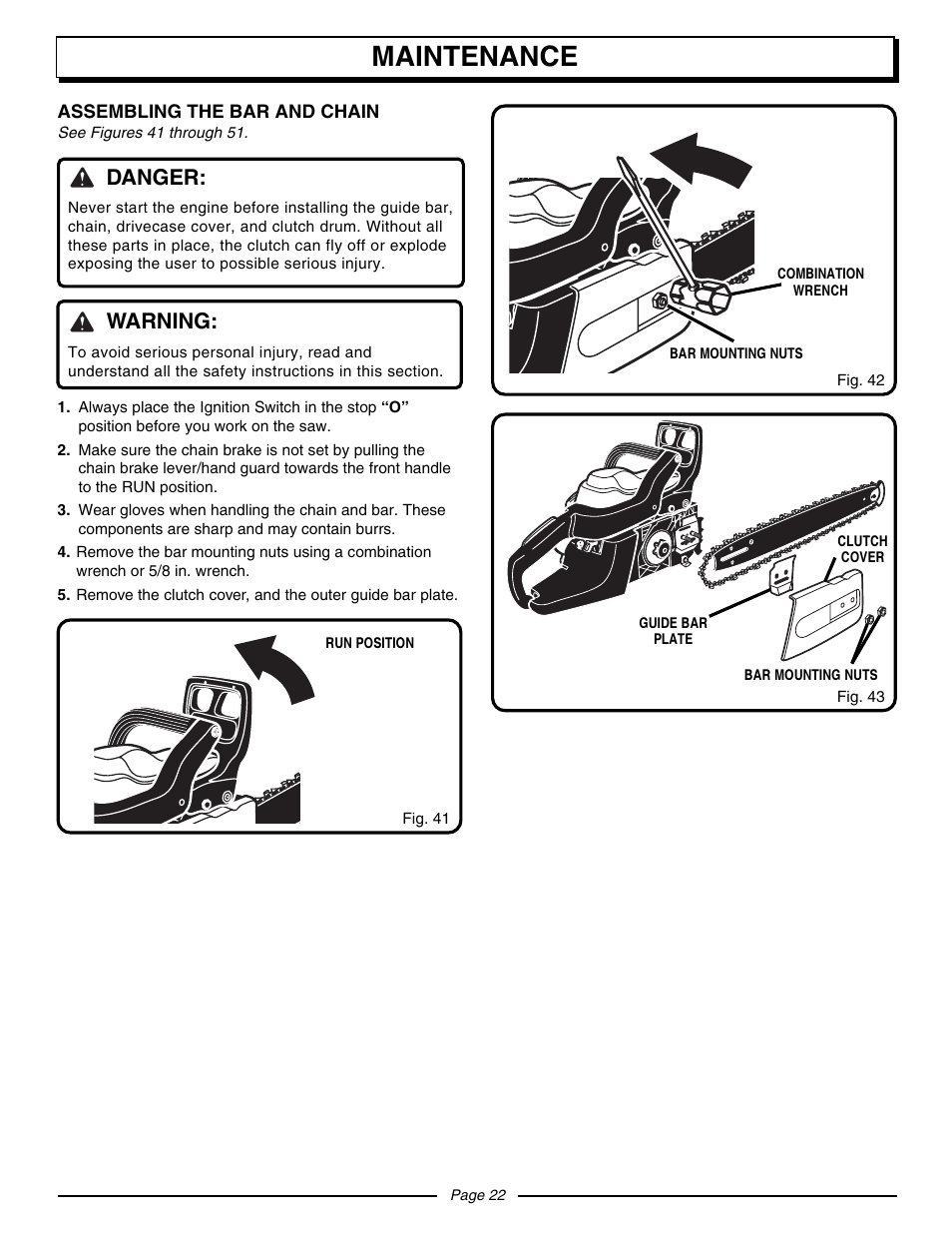 Maintenance, Danger, Warning | Homelite UT10560 User Manual | Page 22 / 36