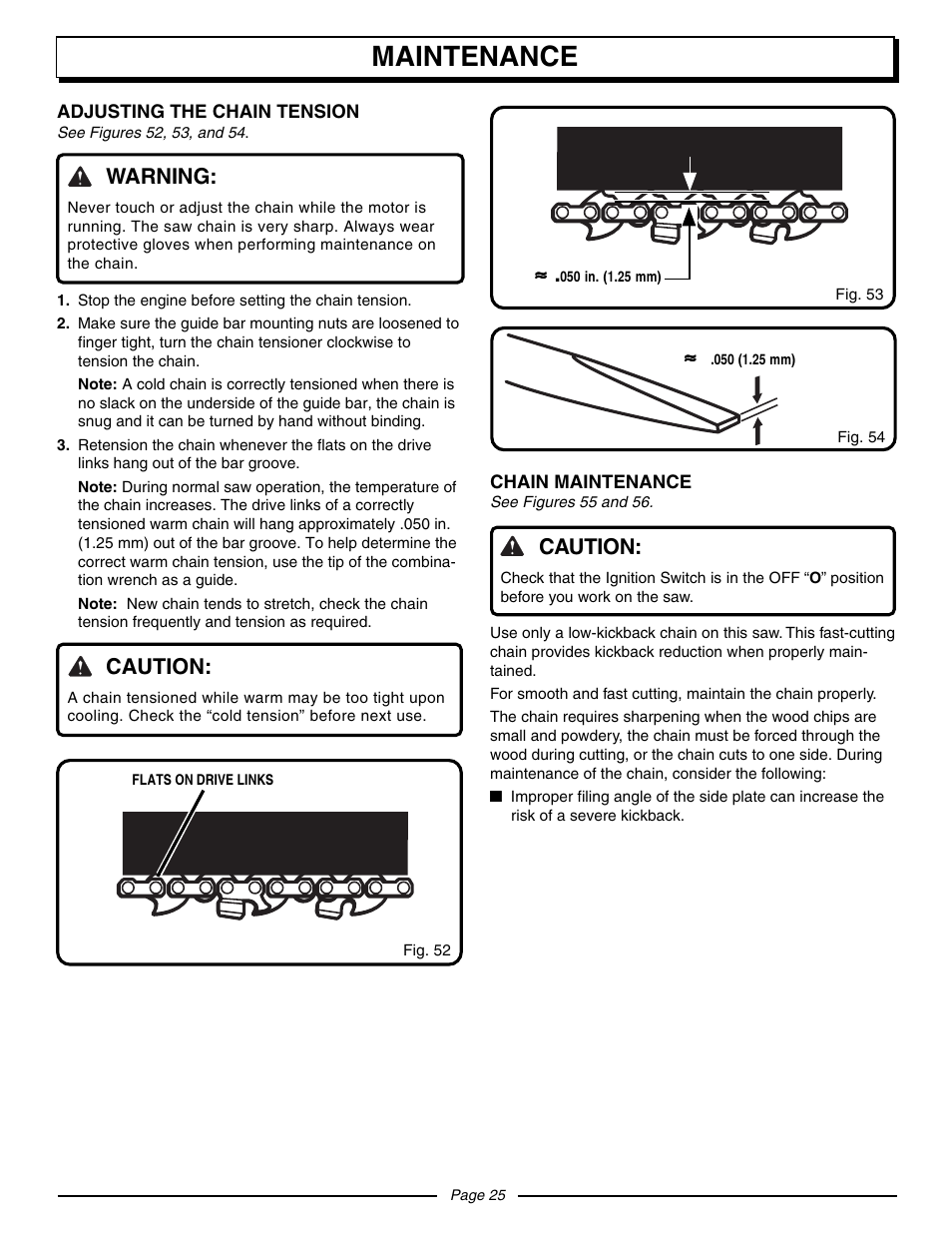 Maintenance, Warning, Caution | Homelite UT10560 User Manual | Page 25 / 36