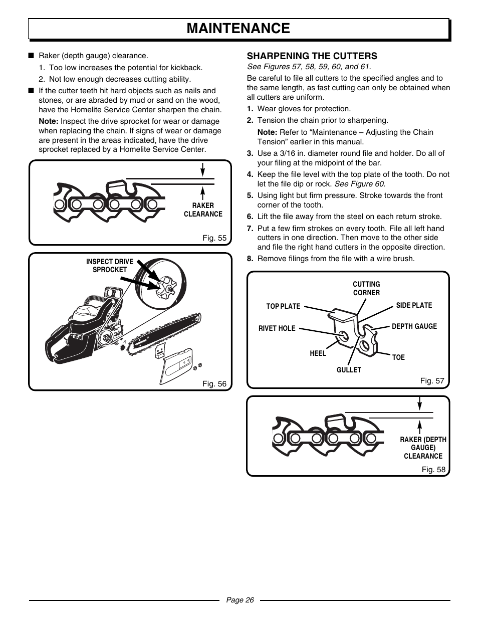 Maintenance | Homelite UT10560 User Manual | Page 26 / 36