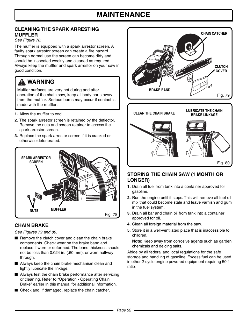 Maintenance, Warning | Homelite UT10560 User Manual | Page 32 / 36