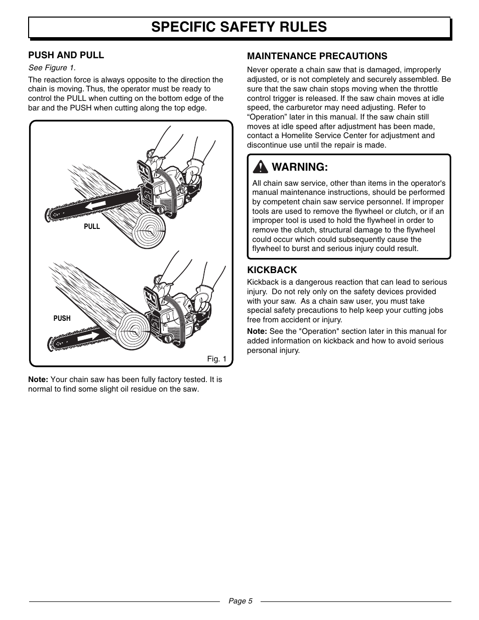 Specific safety rules, Warning | Homelite UT10560 User Manual | Page 5 / 36