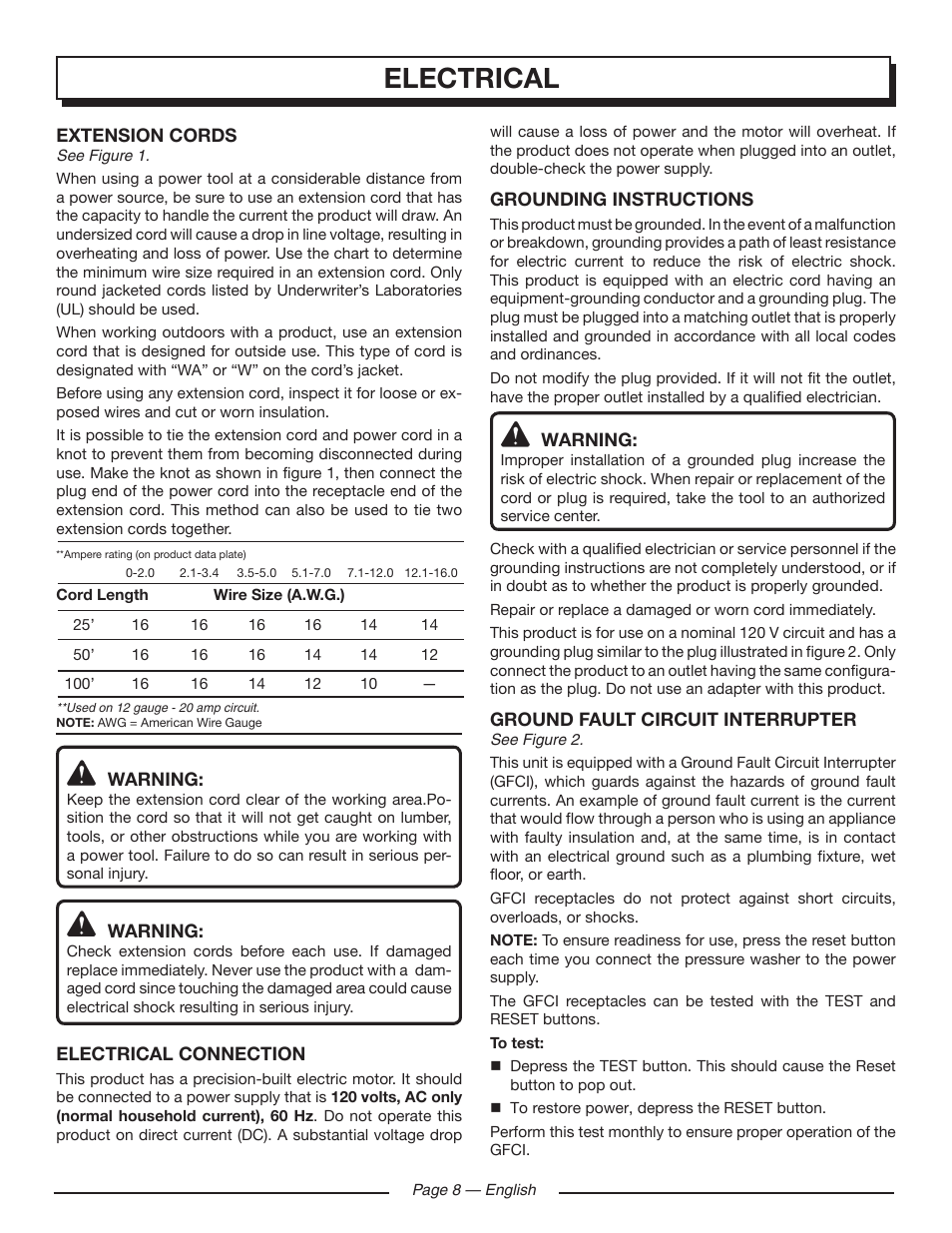 Electrical | Homelite UT80720 User Manual | Page 12 / 52