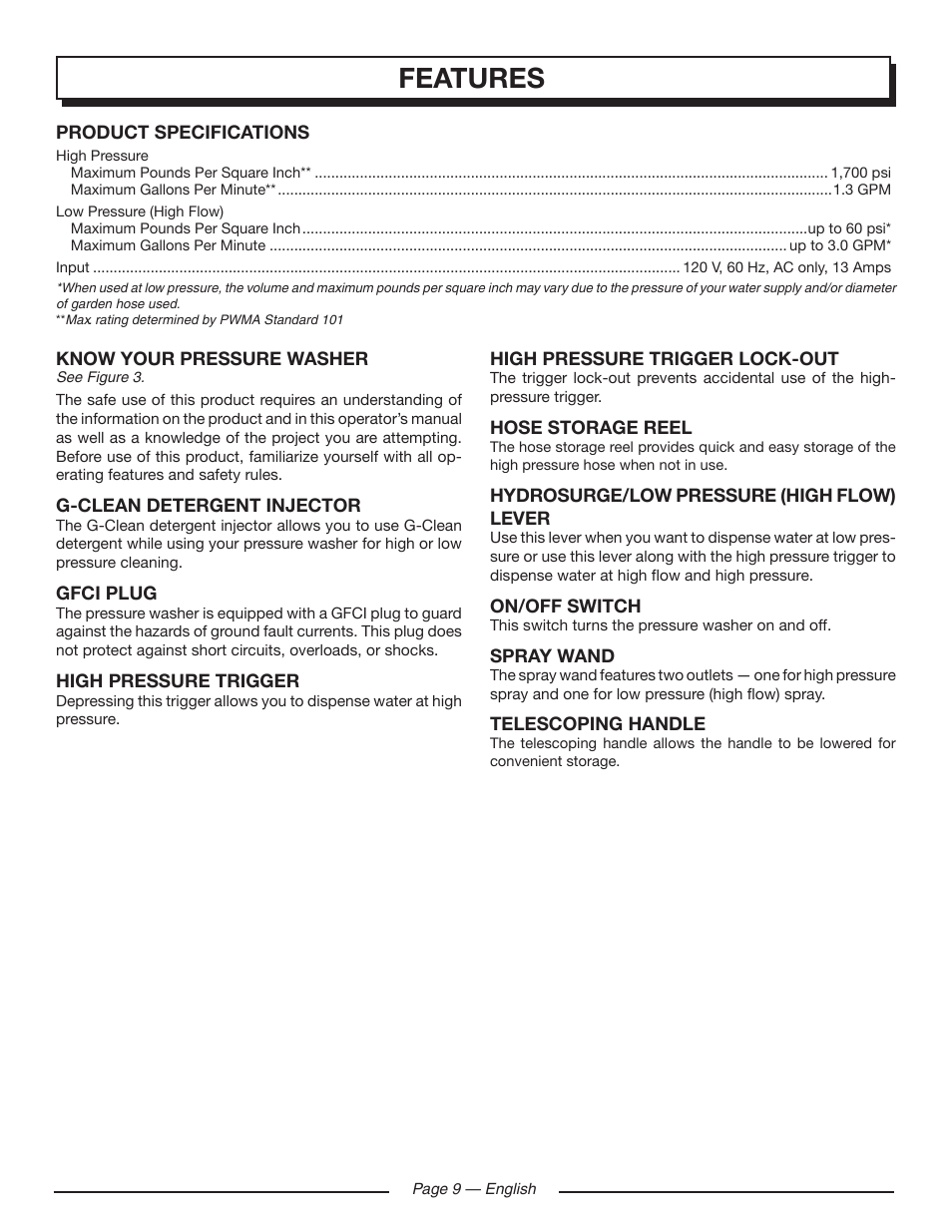 Features | Homelite UT80720 User Manual | Page 13 / 52