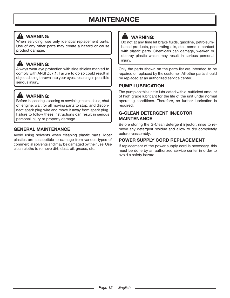 Maintenance | Homelite UT80720 User Manual | Page 19 / 52