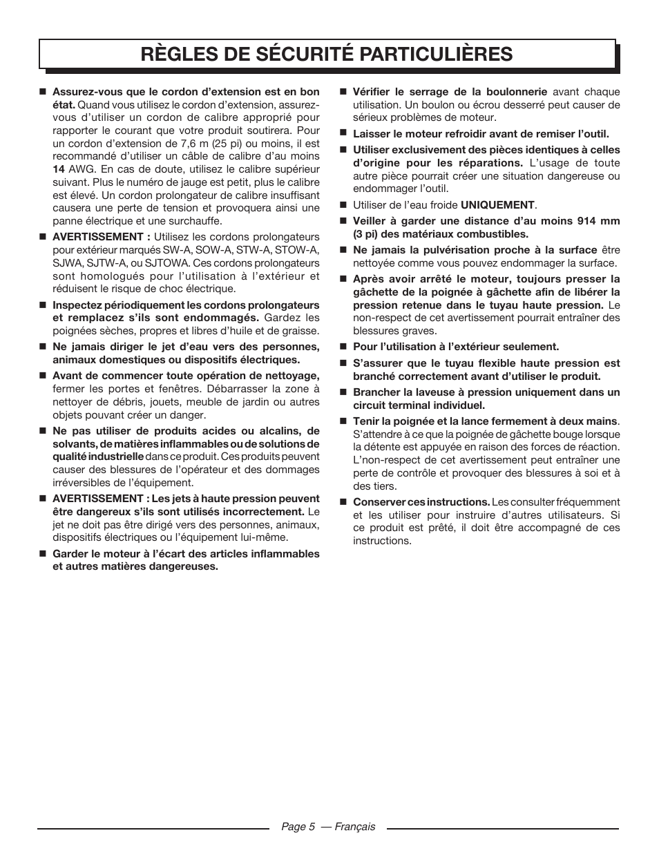 Règles de sécurité particulières | Homelite UT80720 User Manual | Page 24 / 52