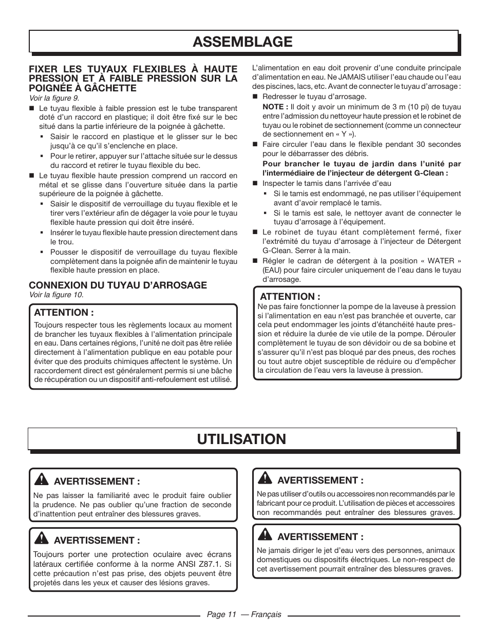 Utilisation, Assemblage | Homelite UT80720 User Manual | Page 30 / 52