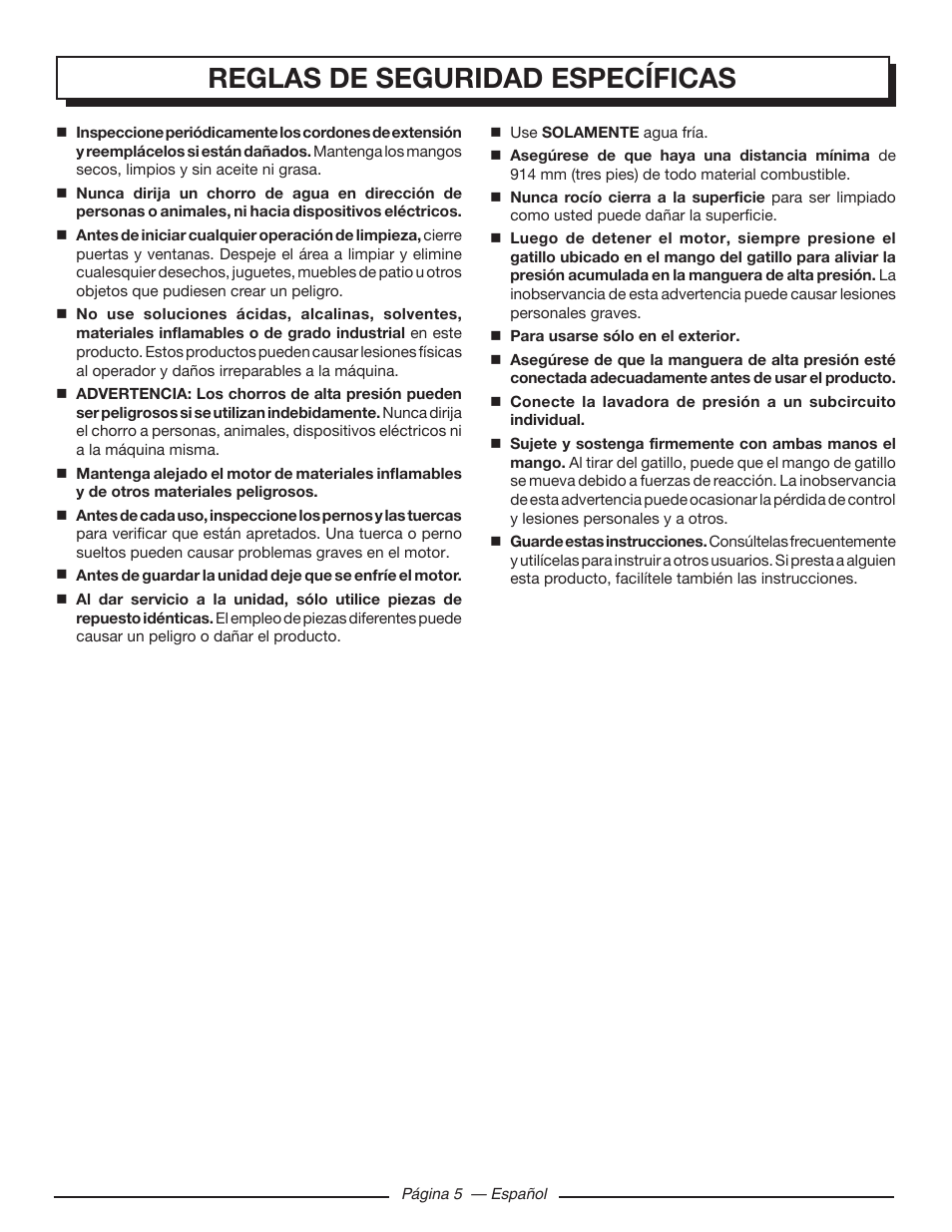 Reglas de seguridad específicas | Homelite UT80720 User Manual | Page 39 / 52