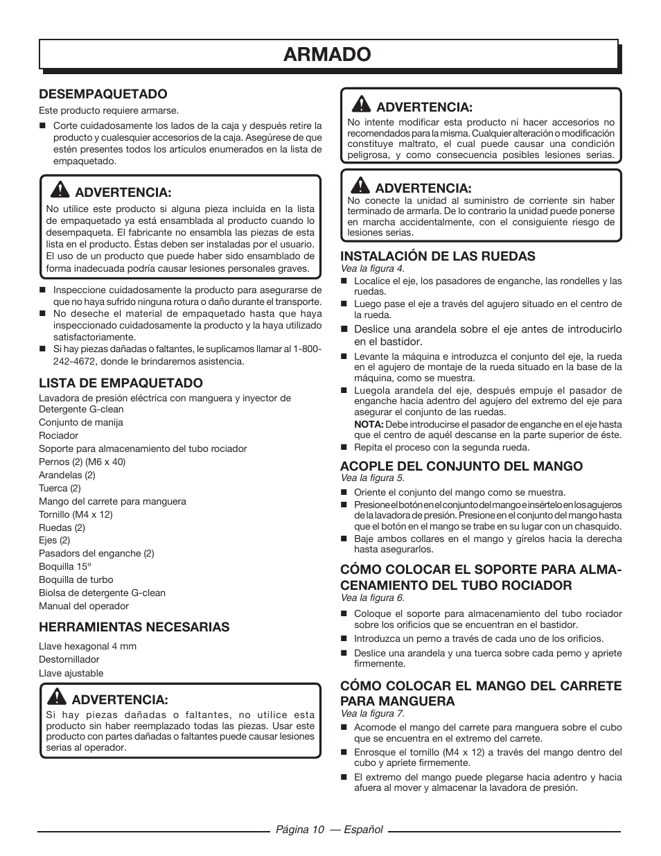 Armado | Homelite UT80720 User Manual | Page 44 / 52