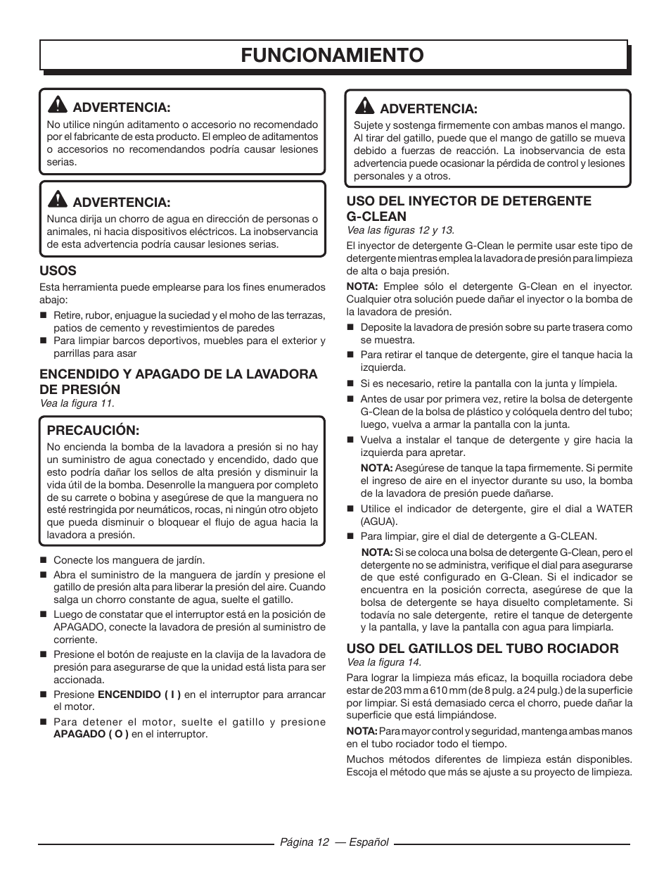 Funcionamiento | Homelite UT80720 User Manual | Page 46 / 52