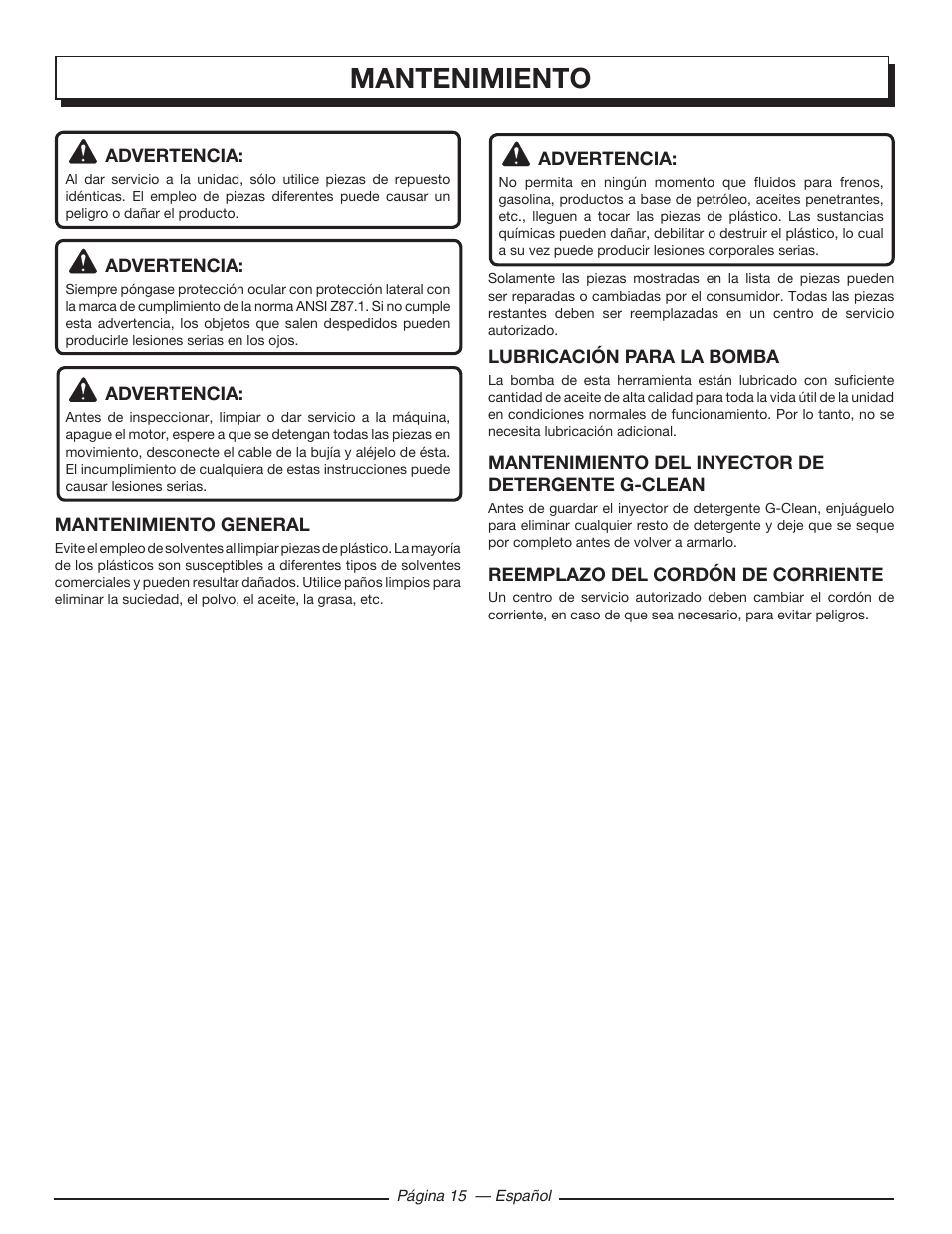 Mantenimiento | Homelite UT80720 User Manual | Page 49 / 52