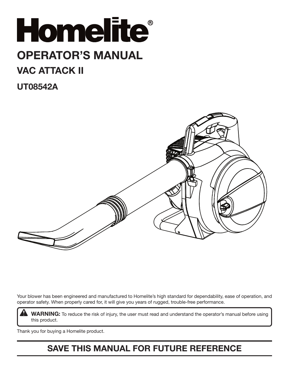 Homelite VAC ATTACK II UT08542A User Manual | 22 pages
