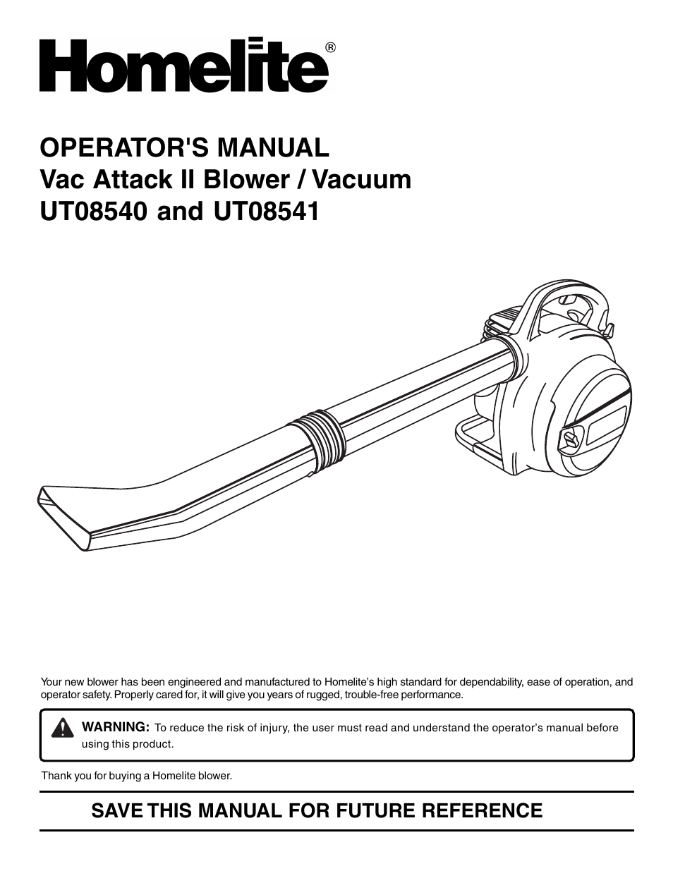 Homelite VAC ATTACK II UT08541 User Manual | 20 pages