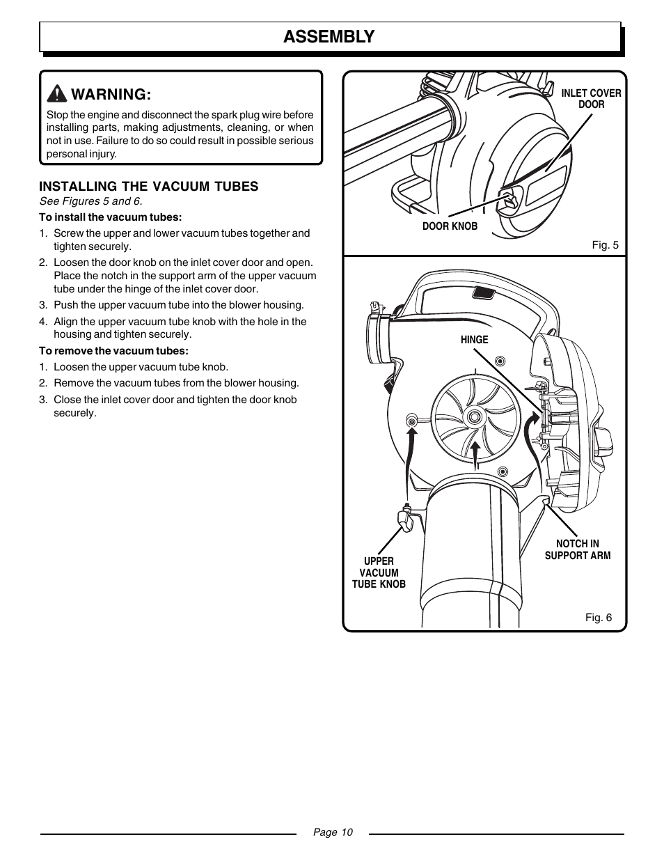 Assembly, Warning | Homelite VAC ATTACK II UT08541 User Manual | Page 10 / 20