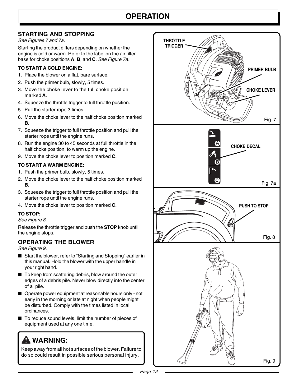 Operation, Warning | Homelite VAC ATTACK II UT08541 User Manual | Page 12 / 20