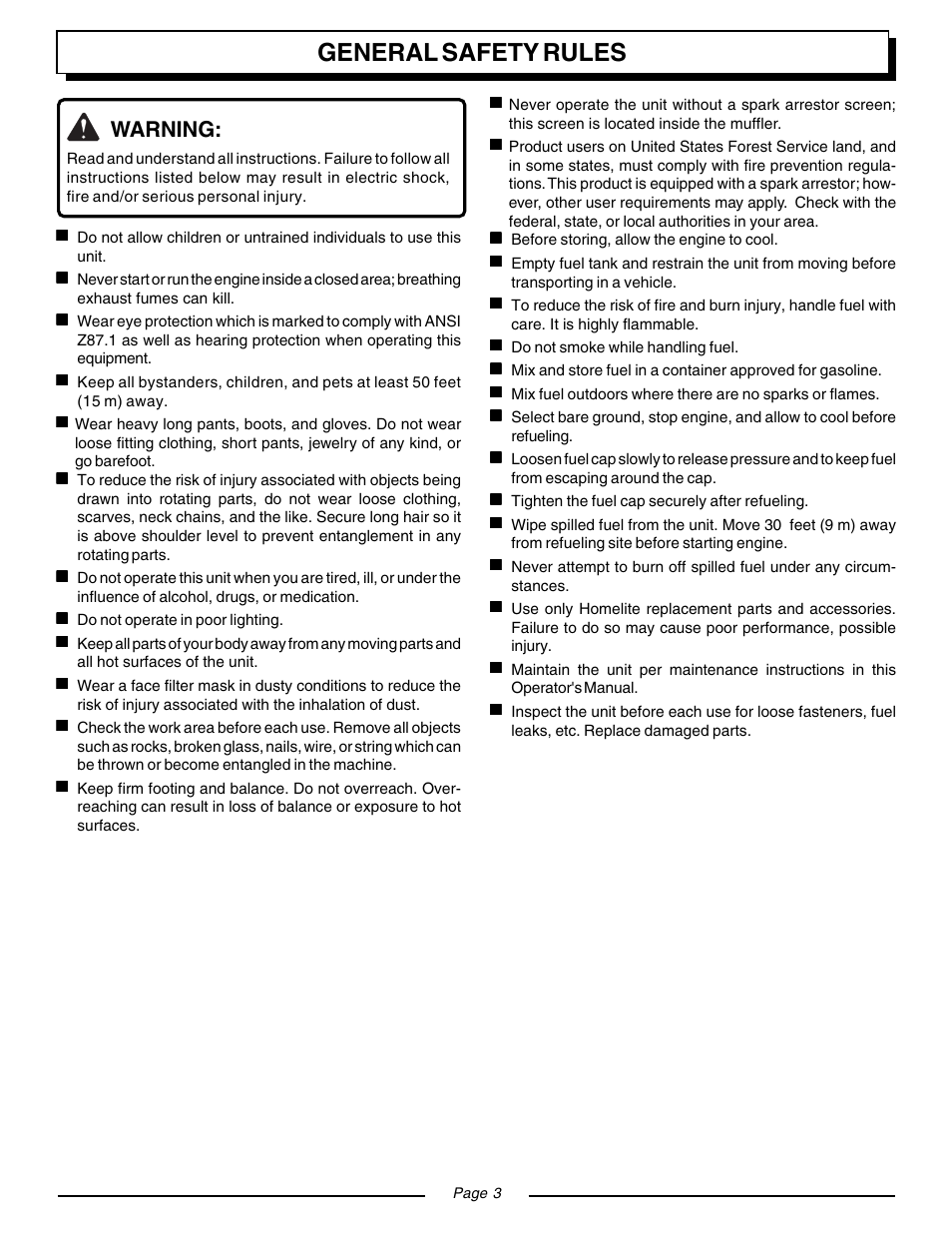 General safety rules, Warning | Homelite VAC ATTACK II UT08541 User Manual | Page 3 / 20