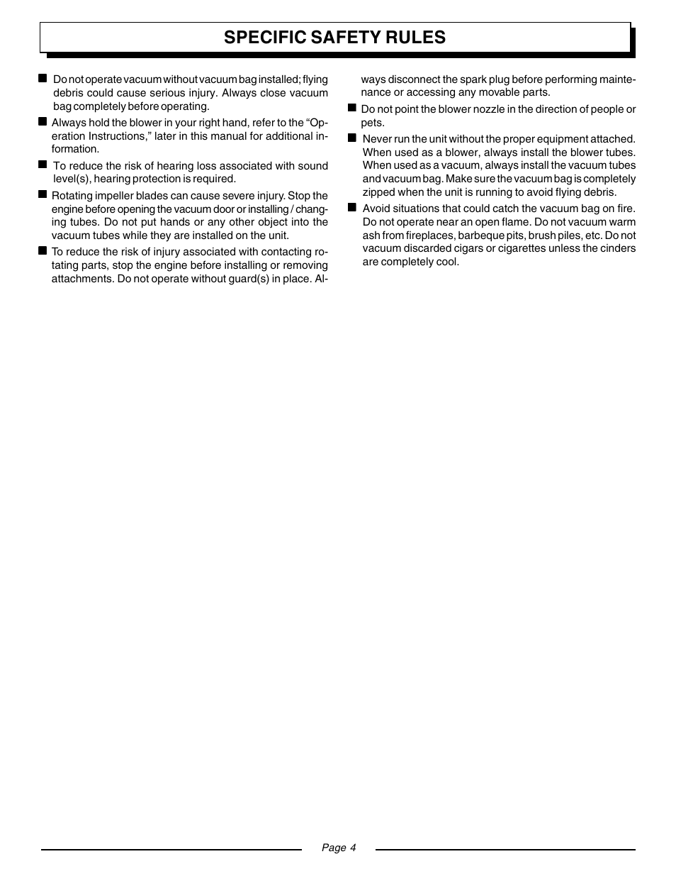Specific safety rules | Homelite VAC ATTACK II UT08541 User Manual | Page 4 / 20