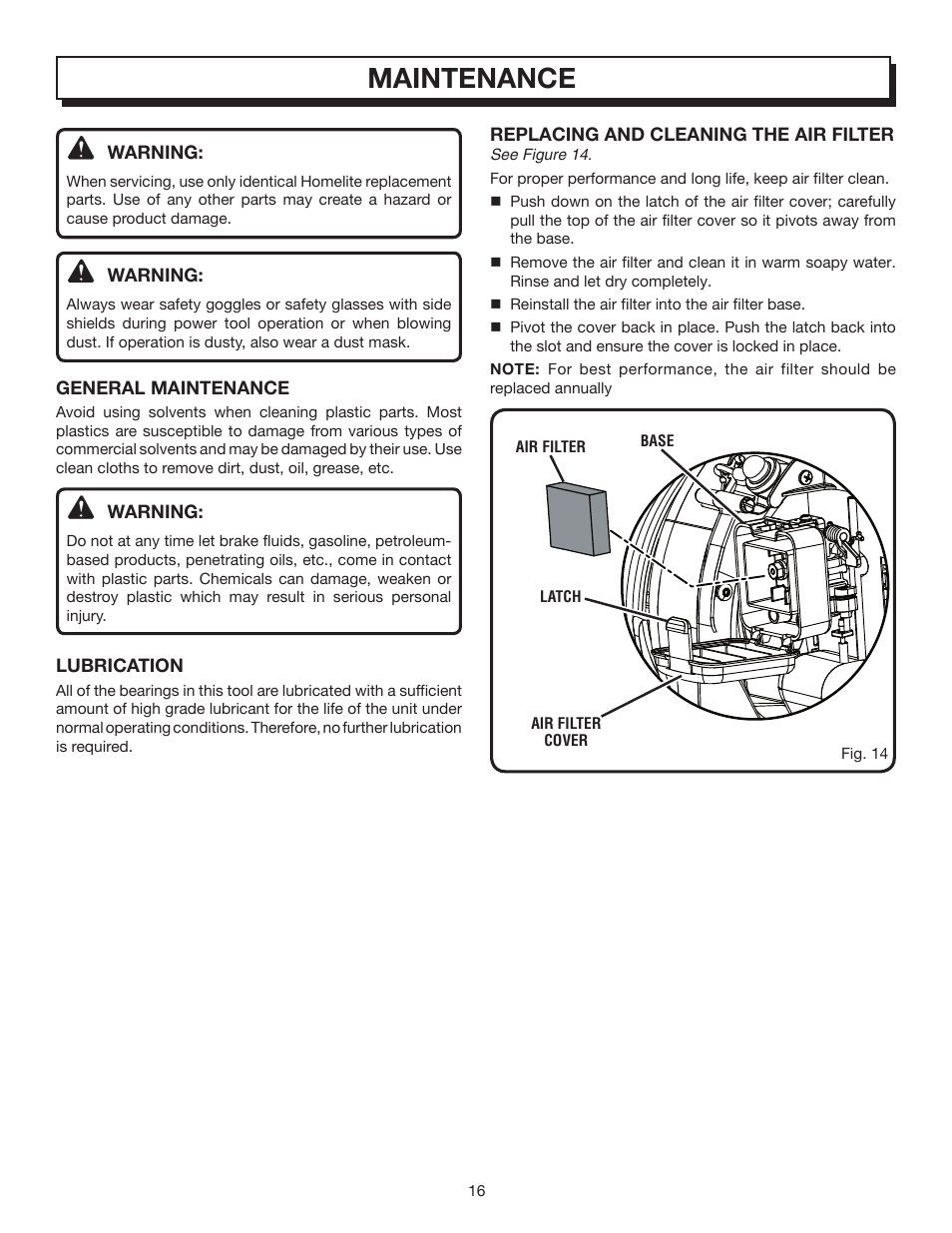 Maintenance | Homelite VAC ATTACK II UT08542B User Manual | Page 16 / 22