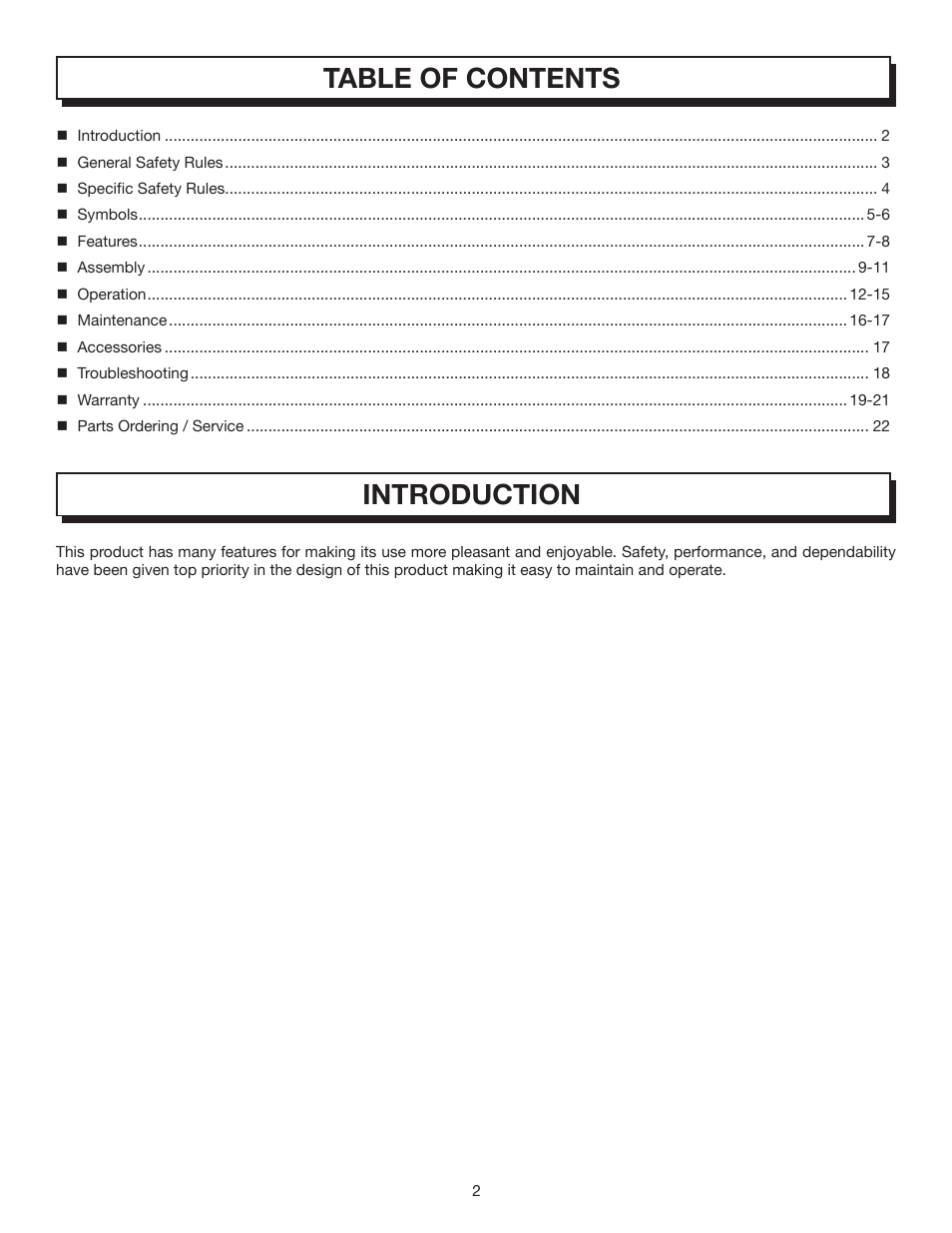 Table of contents introduction | Homelite VAC ATTACK II UT08542B User Manual | Page 2 / 22