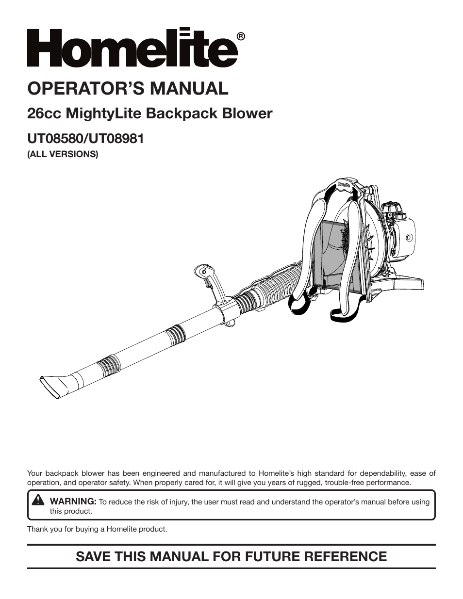 Homelite MIGHTYLITE UT08981 User Manual | 20 pages