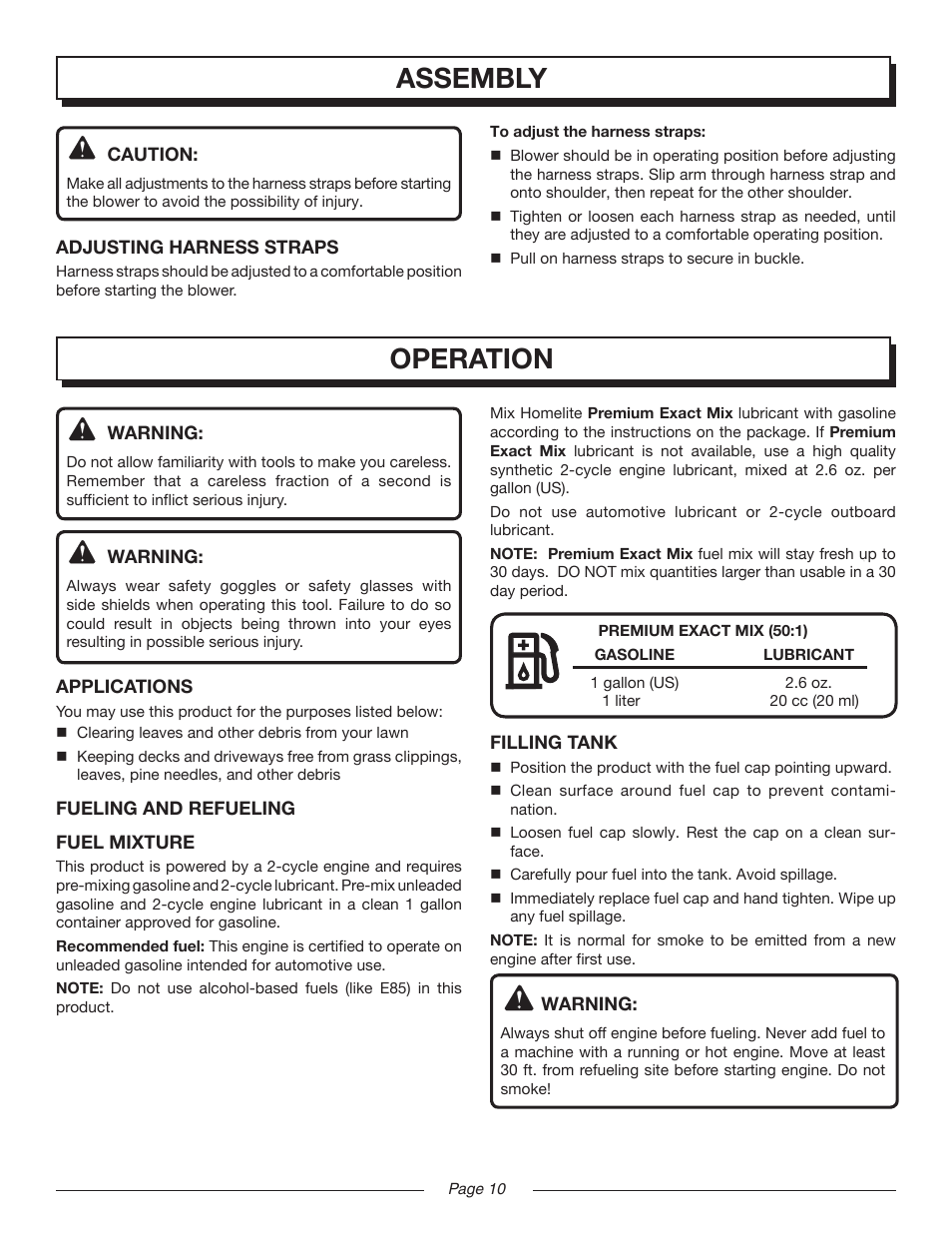 Operation, Assembly | Homelite MIGHTYLITE UT08981 User Manual | Page 10 / 20